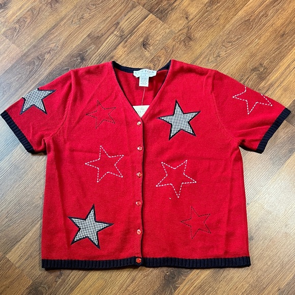 Norton Studio Sweaters - Patriotic Knit - Red, White, & Blue Star Patterned Women's Cardigan